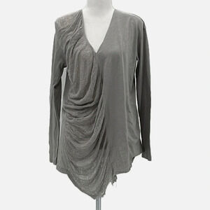 Raquel Allegra Basic V Neck Long Sleeve Tunic in Pearl Gray - Size 0